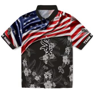 Custom Chicago White Sox Black Hawaiian Shirt with US Flag & Hibiscus Print