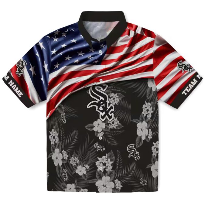 Custom Chicago White Sox Black Hawaiian Shirt with US Flag & Hibiscus Print