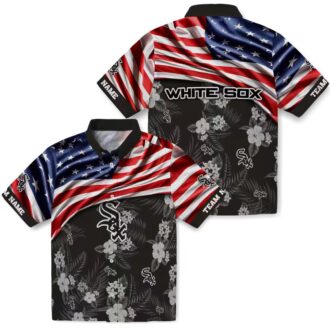 Custom Chicago White Sox Black Hawaiian Shirt with US Flag & Hibiscus Print