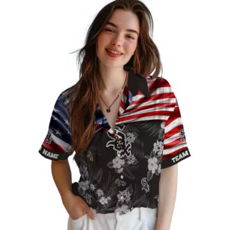 Custom Chicago White Sox Black Hawaiian Shirt with US Flag & Hibiscus Print
