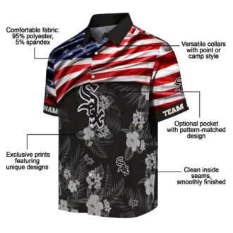 Custom Chicago White Sox Black Hawaiian Shirt with US Flag & Hibiscus Print