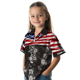 Custom Chicago White Sox Black Hawaiian Shirt with US Flag & Hibiscus Print