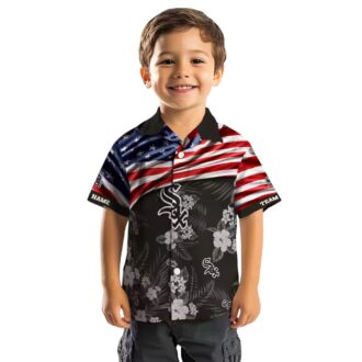Custom Chicago White Sox Black Hawaiian Shirt with US Flag & Hibiscus Print