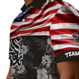Custom Chicago White Sox Black Hawaiian Shirt with US Flag & Hibiscus Print