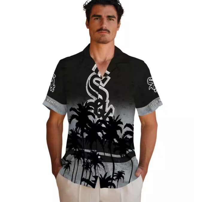 Custom Chicago White Sox Button Up Aloha Shirt - Sunset Pattern Black Tropical MLB Fan Shirt