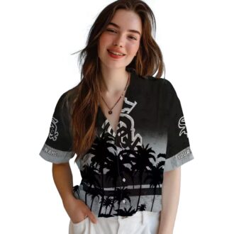 Custom Chicago White Sox Button Up Aloha Shirt - Sunset Pattern Black Tropical MLB Fan Shirt