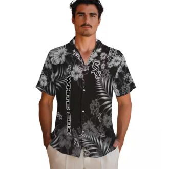 Men's Chicago White Sox Hibiscus Print Hawaiian Shirt - Black MLB Baseball Vacation Tee