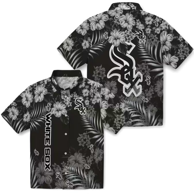 Men's Chicago White Sox Hibiscus Print Hawaiian Shirt - Black MLB Baseball Vacation Tee
