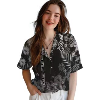Men's Chicago White Sox Hibiscus Print Hawaiian Shirt - Black MLB Baseball Vacation Tee
