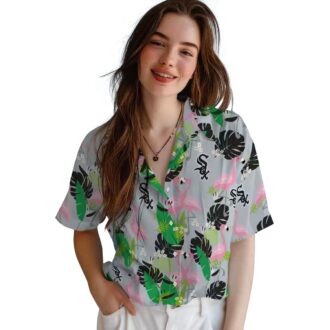 MLB Chicago White Sox Flamingo Foliage Hawaiian Shirt - Black Green Summer Vacation Shirt