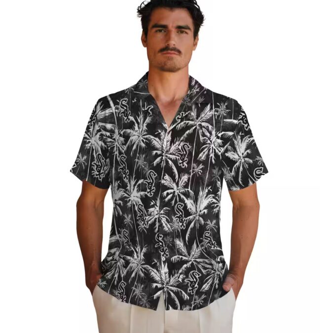 Official Chicago White Sox Black Palm Pattern Hawaiian Shirt - Stylish MLB Fan Apparel