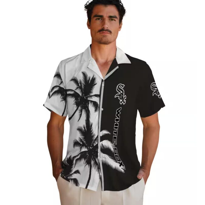 Official Chicago White Sox Black White Hawaiian Shirt - Summer Palm Tree MLB Shirt