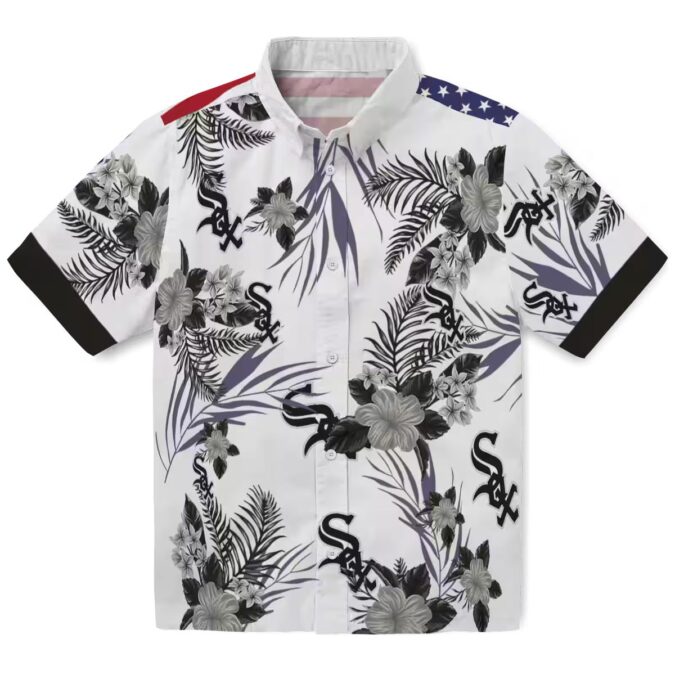 Patriotic Chicago White Sox Hawaiian Shirt - MLB Aloha Shirt with Hibiscus Floral, Black White Style