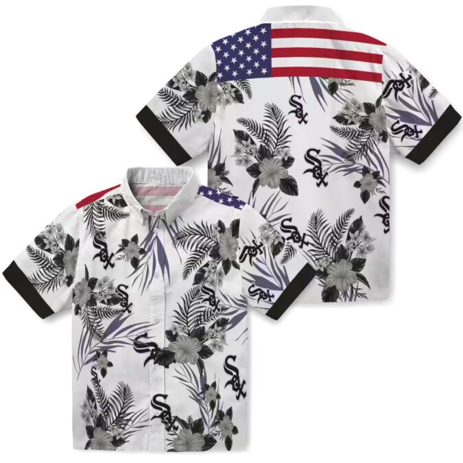 Patriotic Chicago White Sox Hawaiian Shirt - MLB Aloha Shirt with Hibiscus Floral, Black White Style