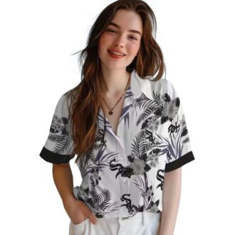 Patriotic Chicago White Sox Hawaiian Shirt - MLB Aloha Shirt with Hibiscus Floral, Black White Style