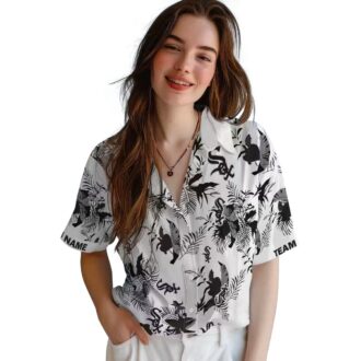 Personalized Chicago White Sox Hawaiian Shirt - Black & White Botanical Tropical MLB Shirt