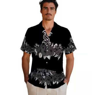Stylish Chicago White Sox Hibiscus Stripe Black MLB Hawaiian Shirt