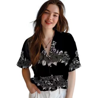 Stylish Chicago White Sox Hibiscus Stripe Black MLB Hawaiian Shirt