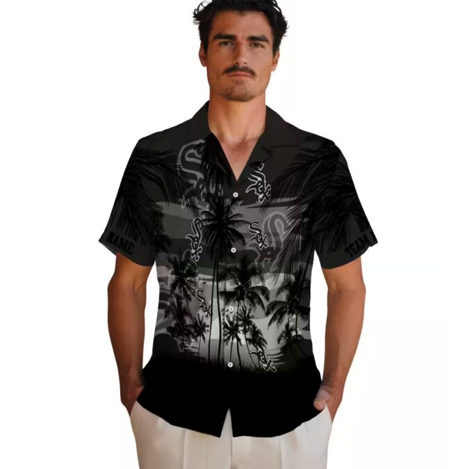 Sunset Scene Black Chicago White Sox Summer Shirt - MLB Button Up Hawaiian Styled