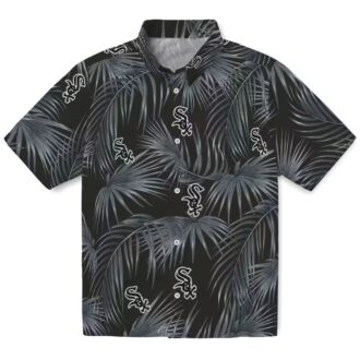 Tropical Chicago White Sox Hawaiian Shirt in Black with Leafy Palms Print