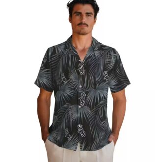 Tropical Chicago White Sox Hawaiian Shirt in Black with Leafy Palms Print
