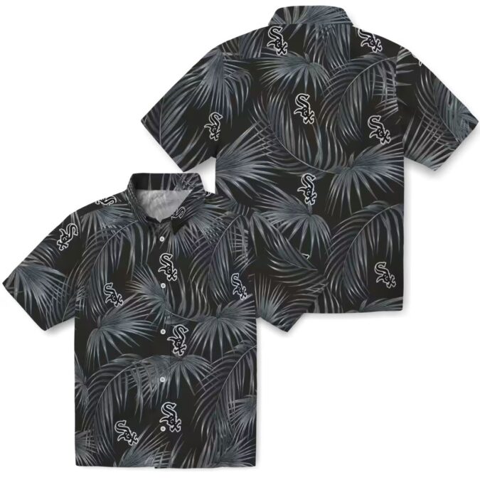 Tropical Chicago White Sox Hawaiian Shirt in Black with Leafy Palms Print