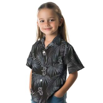 Tropical Chicago White Sox Hawaiian Shirt in Black with Leafy Palms Print