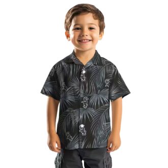 Tropical Chicago White Sox Hawaiian Shirt in Black with Leafy Palms Print