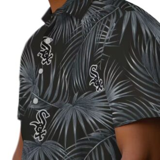 Tropical Chicago White Sox Hawaiian Shirt in Black with Leafy Palms Print
