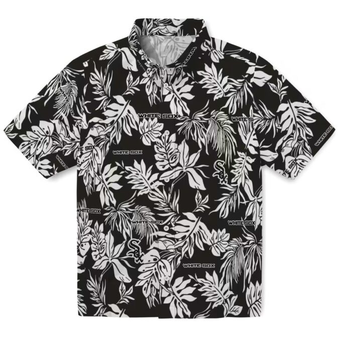 Tropical Leaf Hawaiian Shirt with Chicago White Sox Logo - Black White MLB Beach Shirt