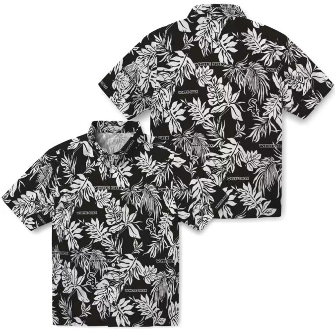 Tropical Leaf Hawaiian Shirt with Chicago White Sox Logo - Black White MLB Beach Shirt