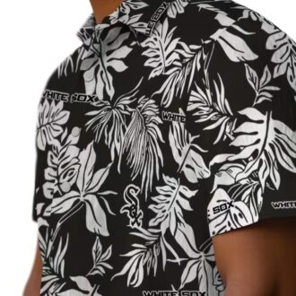 Tropical Leaf Hawaiian Shirt with Chicago White Sox Logo - Black White MLB Beach Shirt
