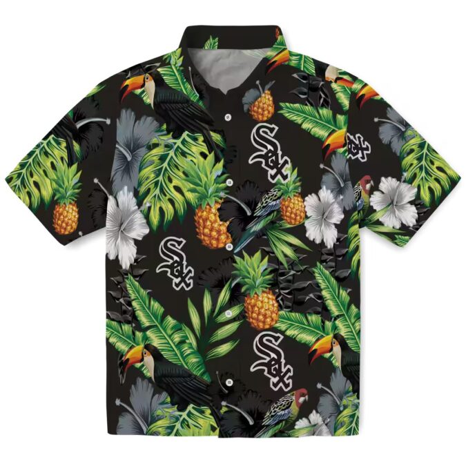 Women's Chicago White Sox Tropical Hawaiian Shirt with Hibiscus, Pineapple & Toucan Print