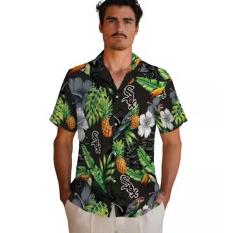 Women's Chicago White Sox Tropical Hawaiian Shirt with Hibiscus, Pineapple & Toucan Print