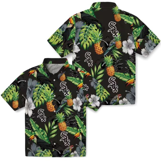Women's Chicago White Sox Tropical Hawaiian Shirt with Hibiscus, Pineapple & Toucan Print