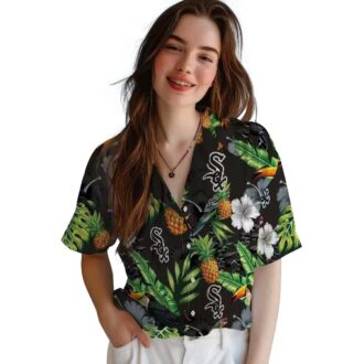 Women's Chicago White Sox Tropical Hawaiian Shirt with Hibiscus, Pineapple & Toucan Print