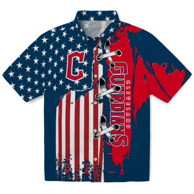 Cleveland Guardians Flag Hawaiian Shirt for Men - Navy Blue Tropical Baseball Gift