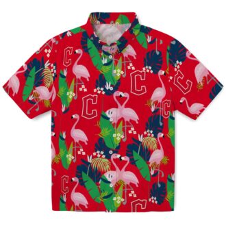 Cleveland Guardians Flamingo Floral Hawaiian Shirt - Navy & Green Tropical MLB Beachwear