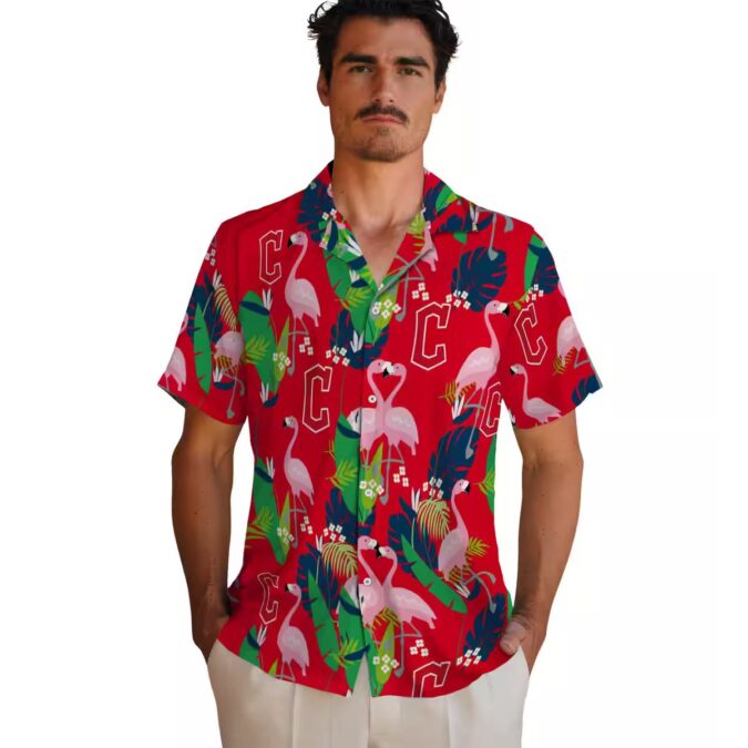 Cleveland Guardians Flamingo Floral Hawaiian Shirt - Navy & Green Tropical MLB Beachwear