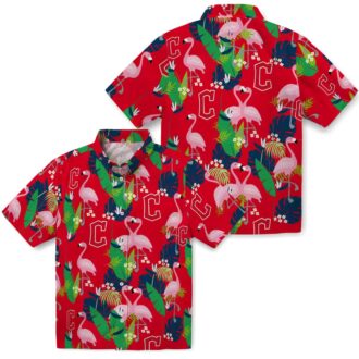 Cleveland Guardians Flamingo Floral Hawaiian Shirt - Navy & Green Tropical MLB Beachwear