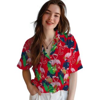 Cleveland Guardians Flamingo Floral Hawaiian Shirt - Navy & Green Tropical MLB Beachwear