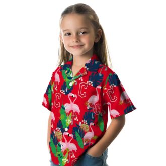Cleveland Guardians Flamingo Floral Hawaiian Shirt - Navy & Green Tropical MLB Beachwear
