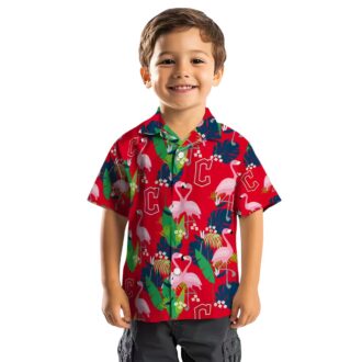 Cleveland Guardians Flamingo Floral Hawaiian Shirt - Navy & Green Tropical MLB Beachwear