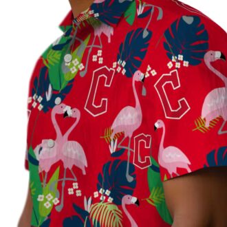 Cleveland Guardians Flamingo Floral Hawaiian Shirt - Navy & Green Tropical MLB Beachwear