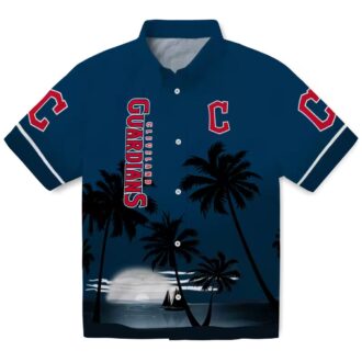 Cleveland Guardians Hawaiian Shirt - Beach Sunset Navy Blue Tropical MLB Fan Apparel