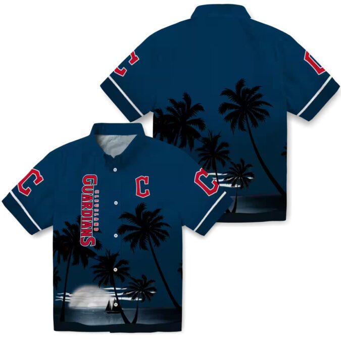 Cleveland Guardians Hawaiian Shirt - Beach Sunset Navy Blue Tropical MLB Fan Apparel