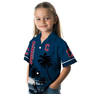Cleveland Guardians Hawaiian Shirt - Beach Sunset Navy Blue Tropical MLB Fan Apparel