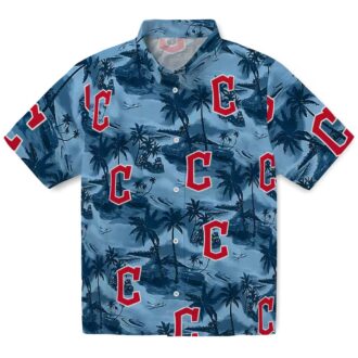 Cleveland Guardians Hawaiian Shirt - Navy Blue Tropical Coastal Palms Fan Gear