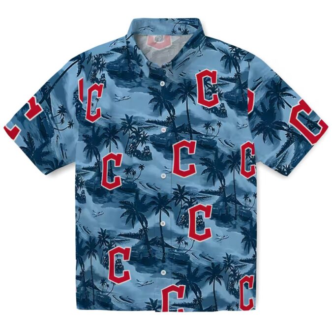 Cleveland Guardians Hawaiian Shirt - Navy Blue Tropical Coastal Palms Fan Gear
