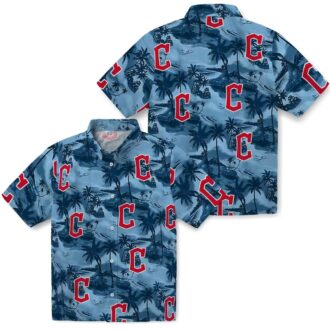 Cleveland Guardians Hawaiian Shirt - Navy Blue Tropical Coastal Palms Fan Gear